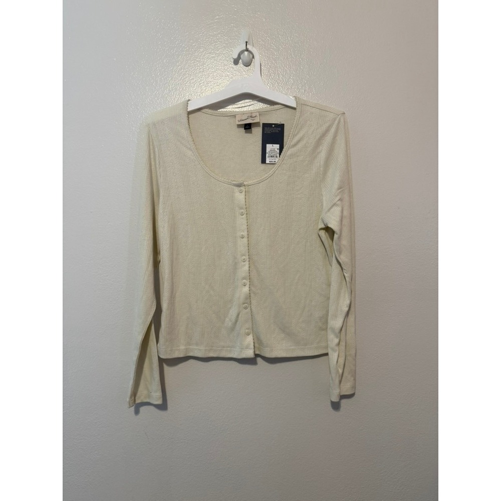 Universal Thread Womens Cream Pointelle Long Sleeve Cardigan Button Front Top L